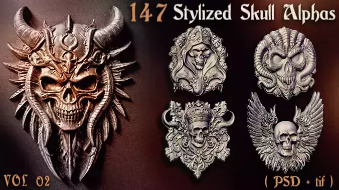 147 Stylized Skull Alpha - Vol02 3D model