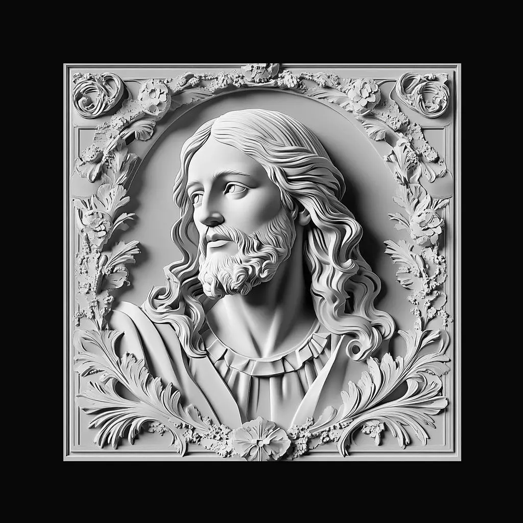 Jesus Christ Bust with Flowers and Serene Features 3D print model_0