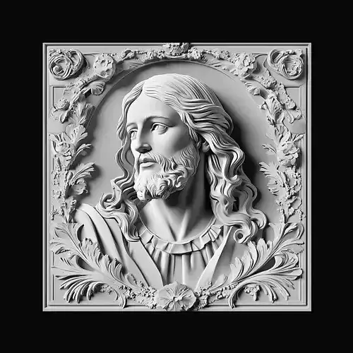 Jesus Christ Bust with Flowers and Serene Features 3D print model