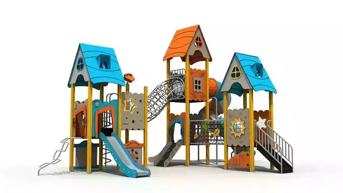 Outdoor play combination for kindergarten 3D model