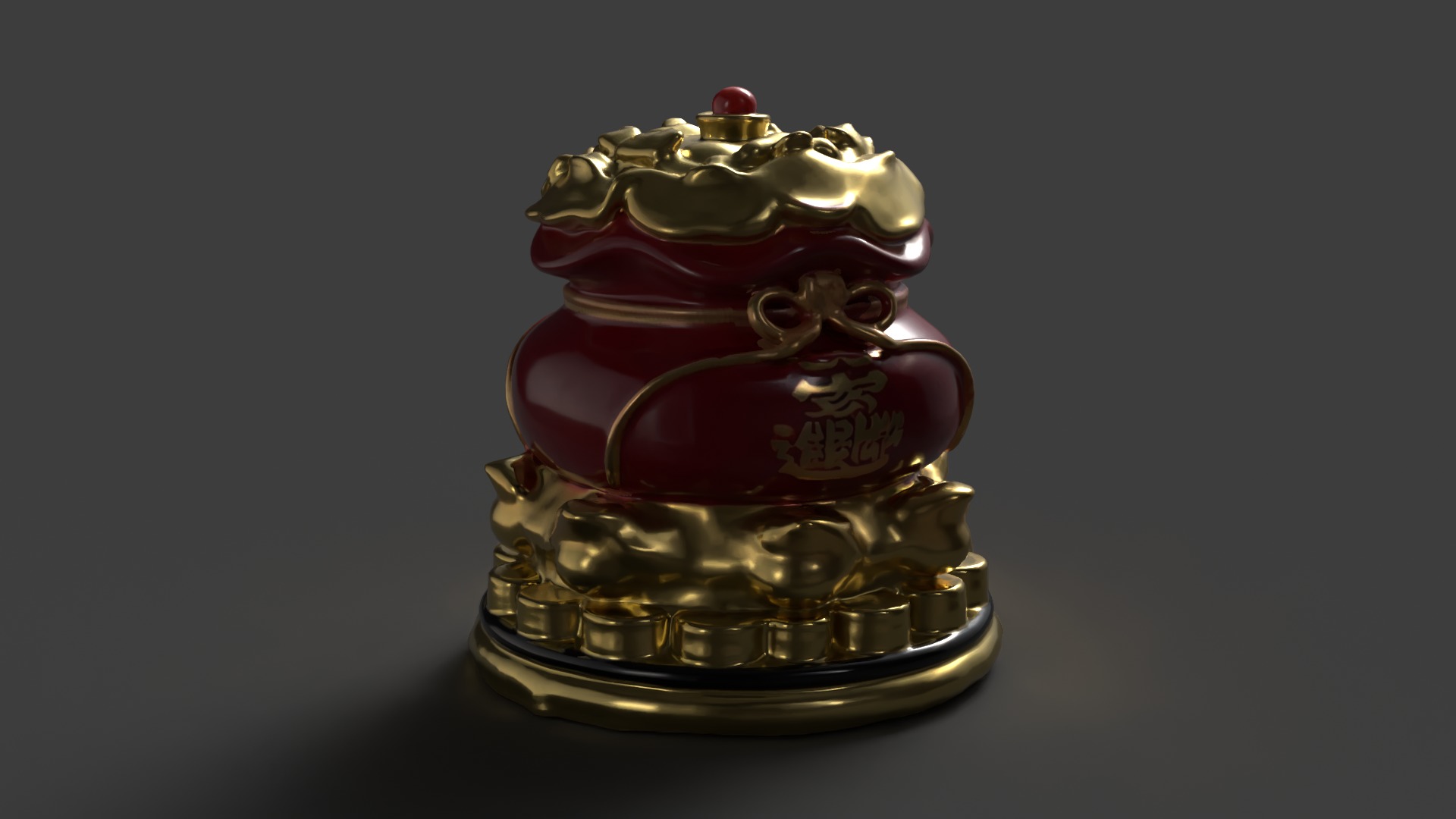 Chinese money bag  Low-poly 3D model_4
