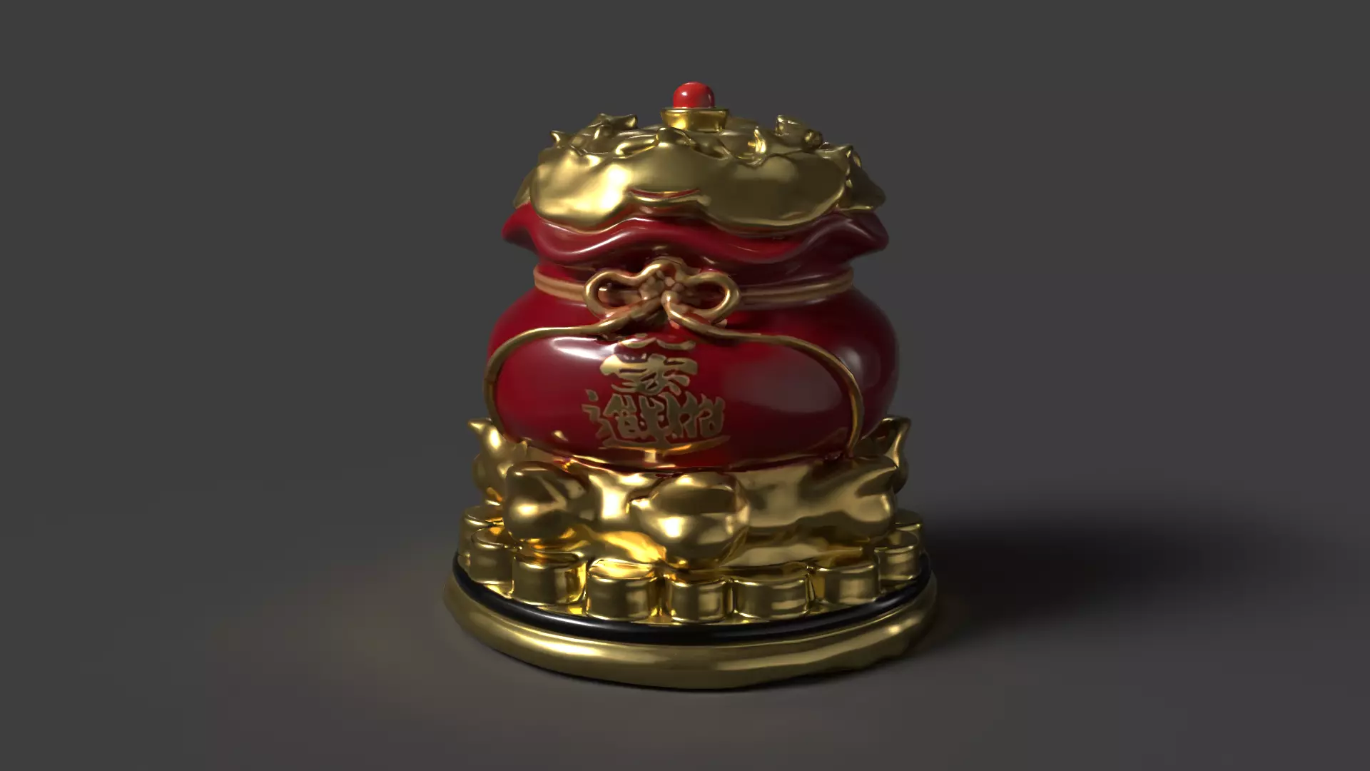 Chinese money bag  Low-poly 3D model_0