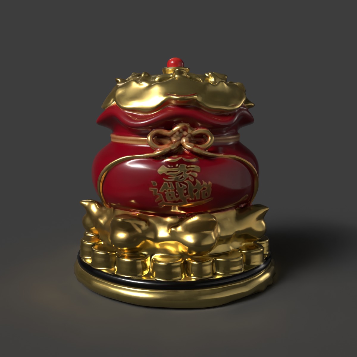 Chinese money bag  Low-poly 3D model_6
