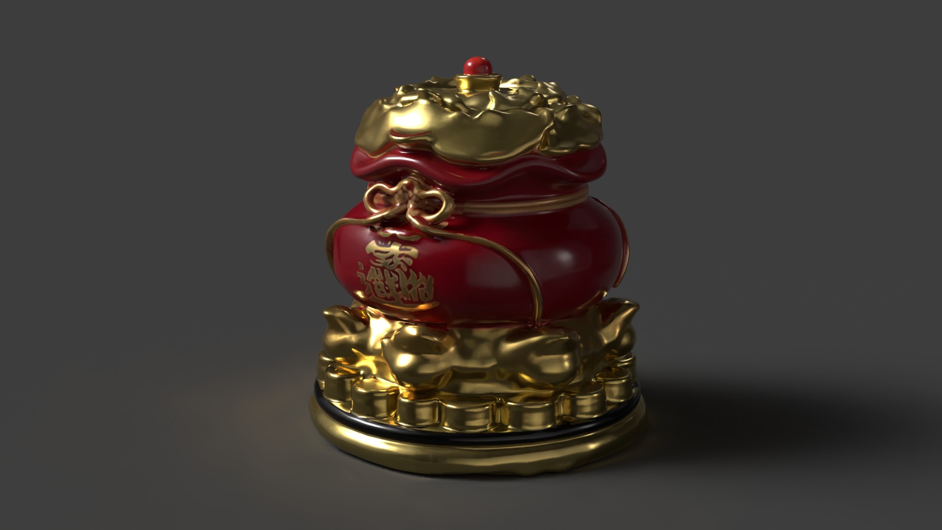 Chinese money bag  Low-poly 3D model_2
