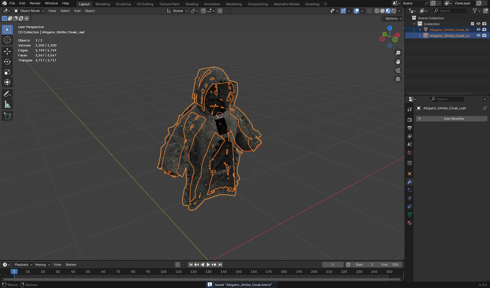 Alligator Ghillie Cloak Low-poly 3D model_6
