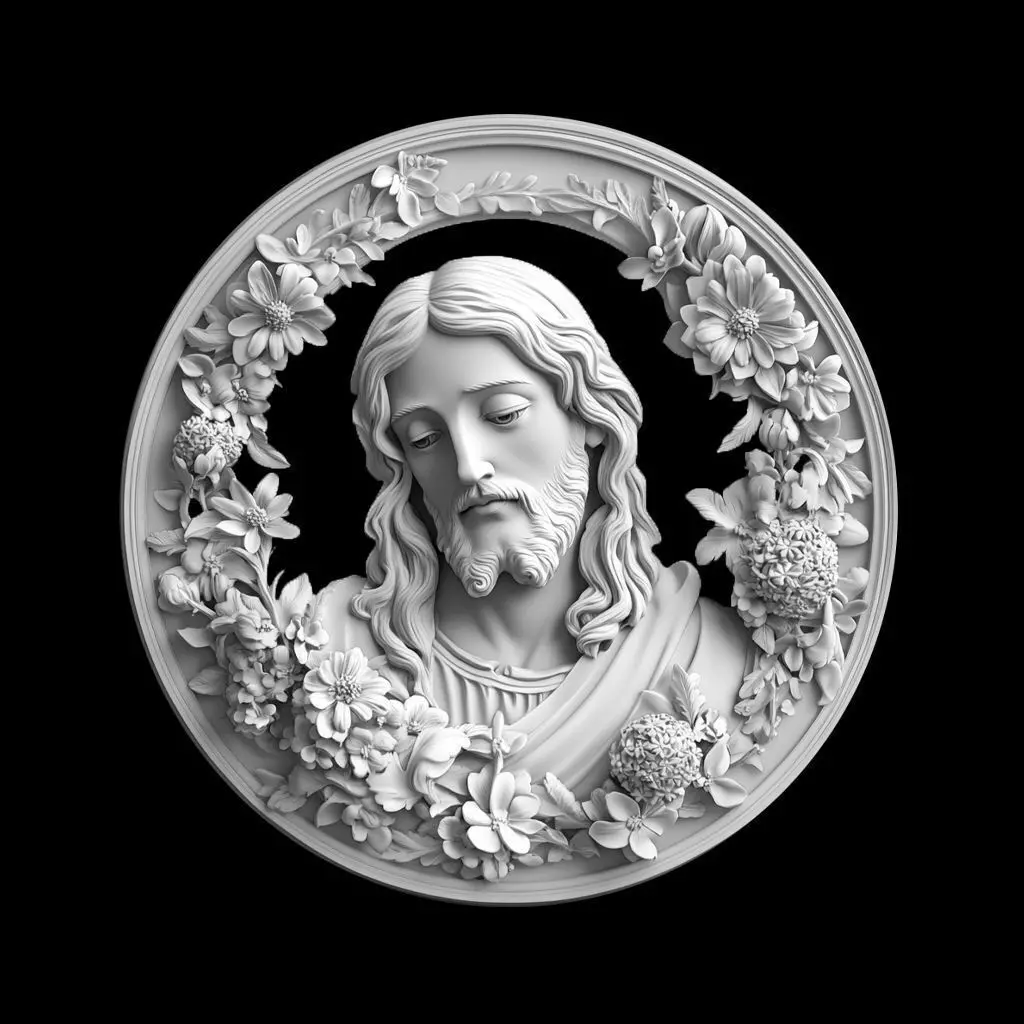 Jesus Christ Bust with Flowers 3D print model_0