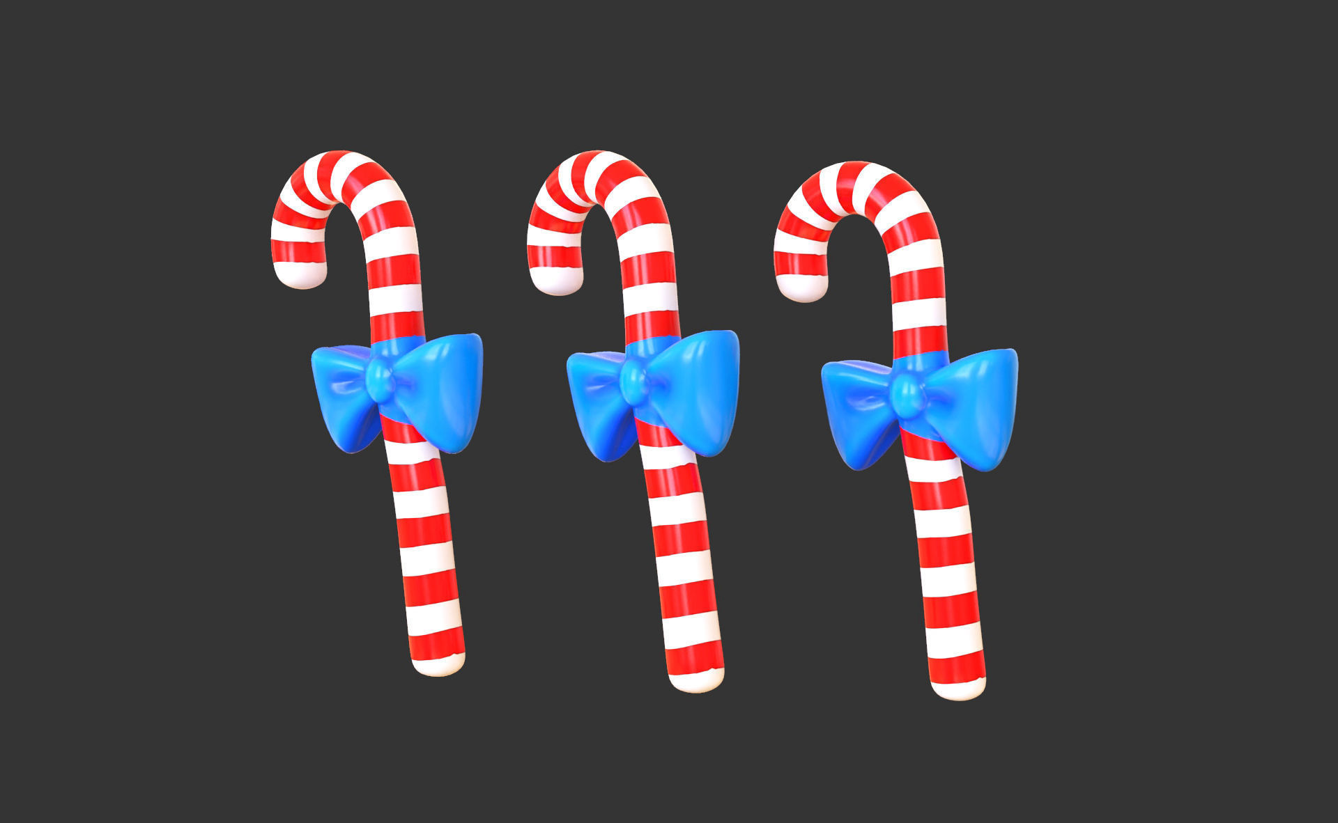 Candy Cane 02 with Bow 3D Model Christmas Decor Low Poly  Low-poly 3D model_1