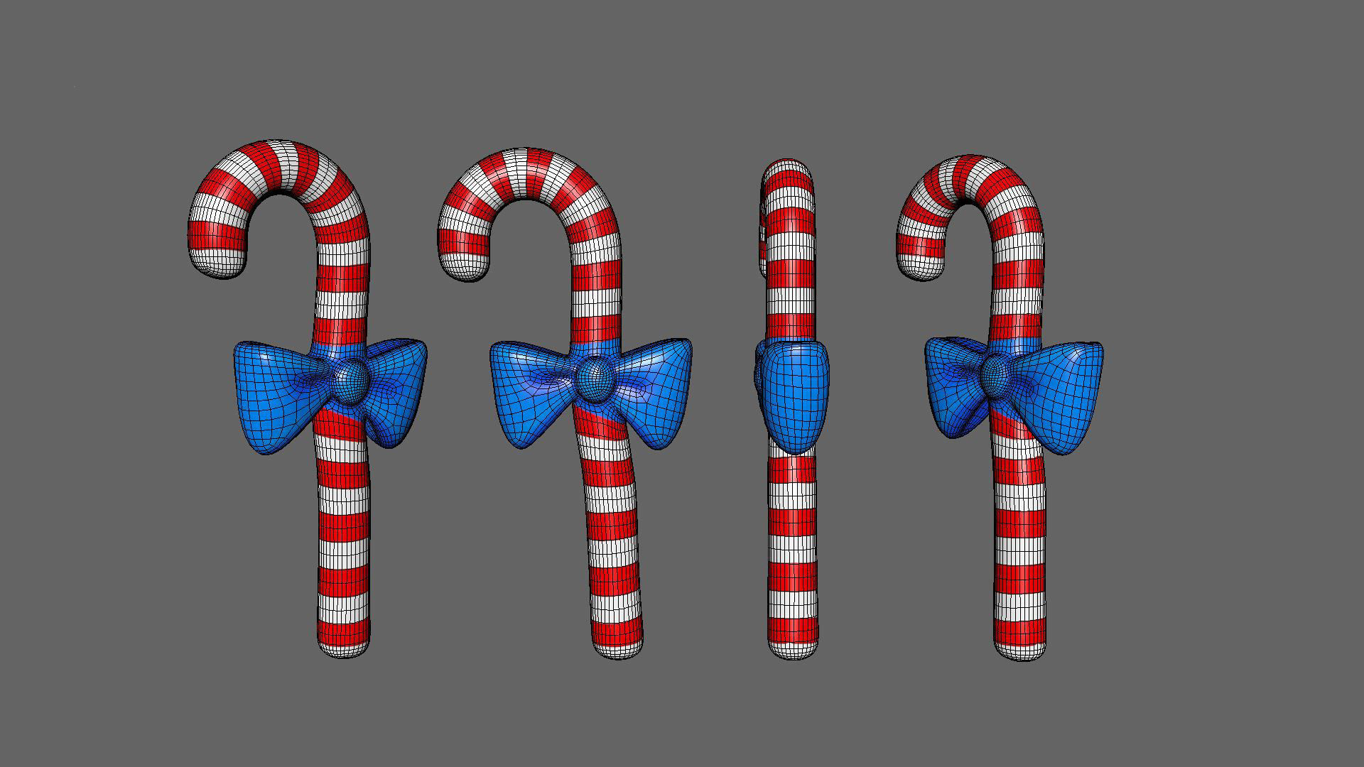 Candy Cane 02 with Bow 3D Model Christmas Decor Low Poly  Low-poly 3D model_5