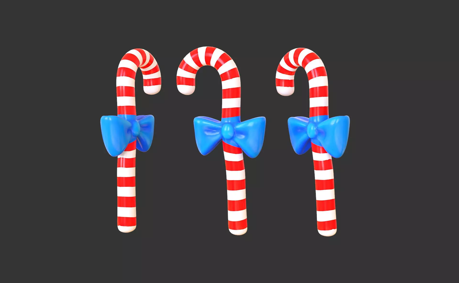 Candy Cane 02 with Bow 3D Model Christmas Decor Low Poly  Low-poly 3D model_0