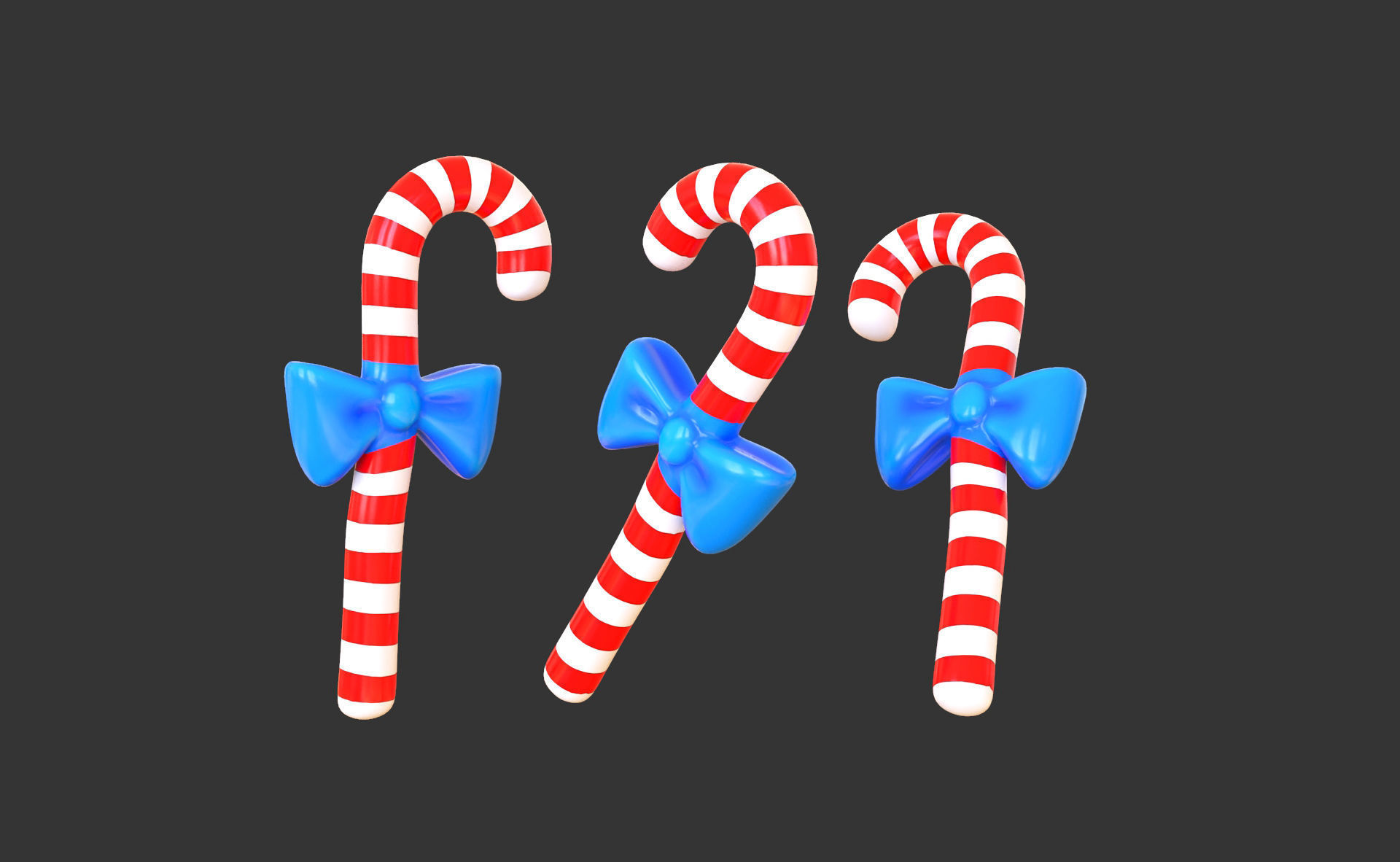 Candy Cane 02 with Bow 3D Model Christmas Decor Low Poly  Low-poly 3D model_2