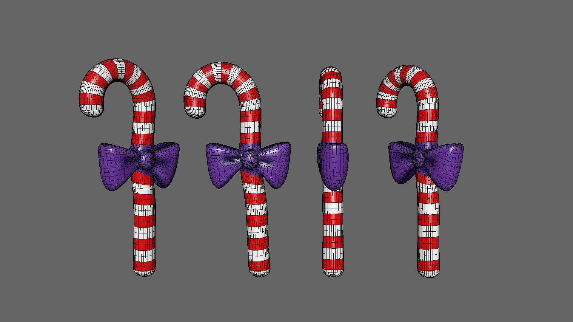 Candy Cane 03 with Bow 3D Model Christmas Decor Low Poly  Low-poly 3D model_5