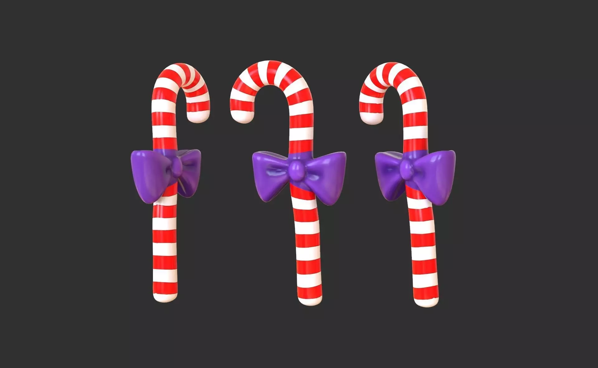 Candy Cane 03 with Bow 3D Model Christmas Decor Low Poly  Low-poly 3D model_0
