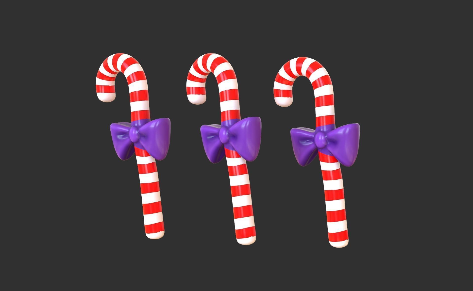 Candy Cane 03 with Bow 3D Model Christmas Decor Low Poly  Low-poly 3D model_1