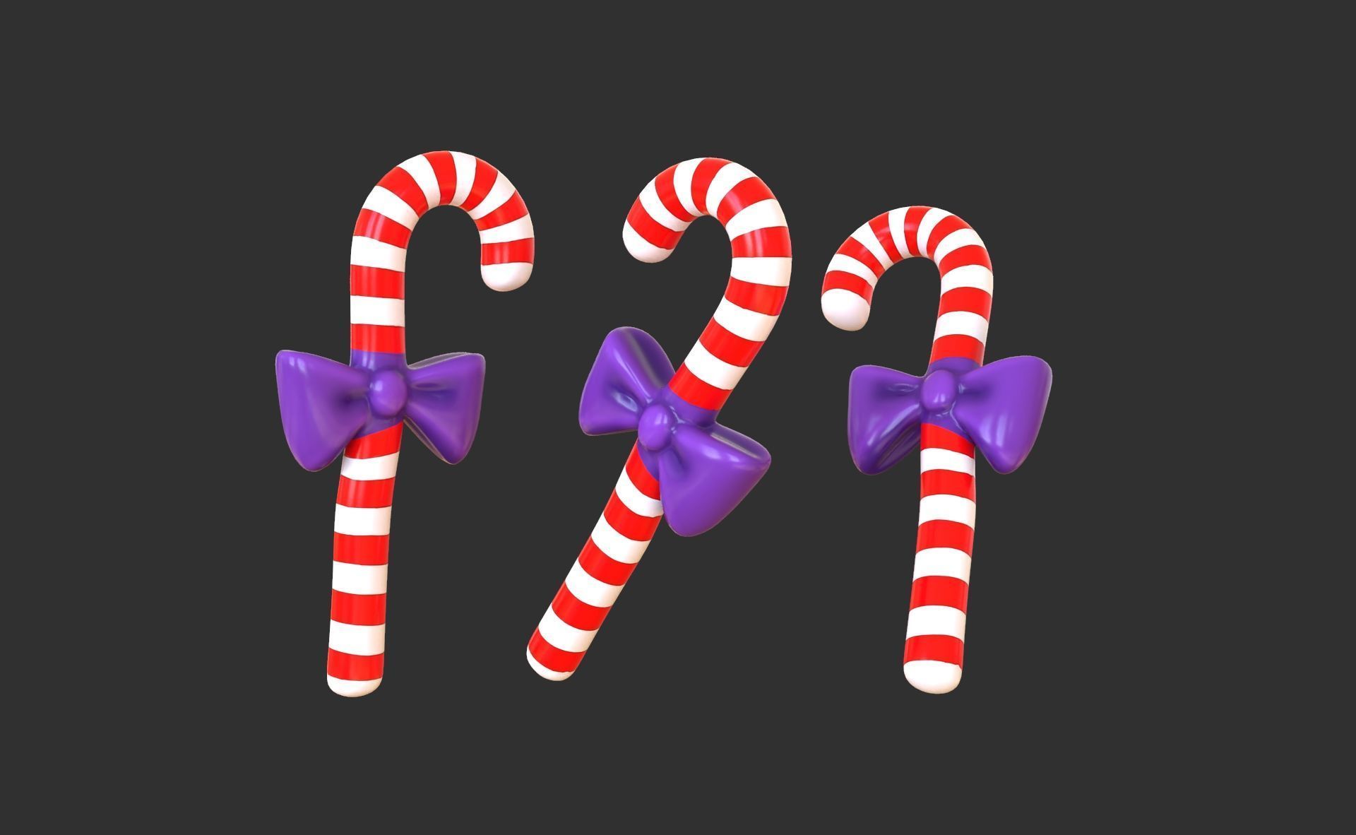 Candy Cane 03 with Bow 3D Model Christmas Decor Low Poly  Low-poly 3D model_2