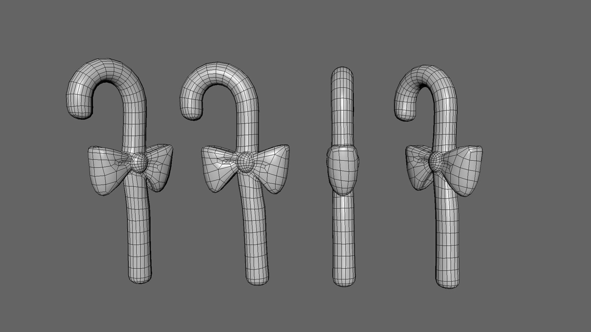 Candy Cane 04 with Bow 3D Model Christmas Decor Low Poly  Low-poly 3D model_3