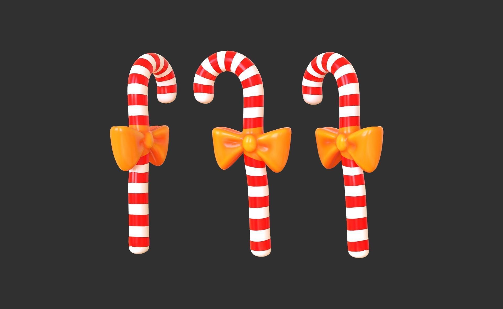 Candy Cane 04 with Bow 3D Model Christmas Decor Low Poly  Low-poly 3D model_1