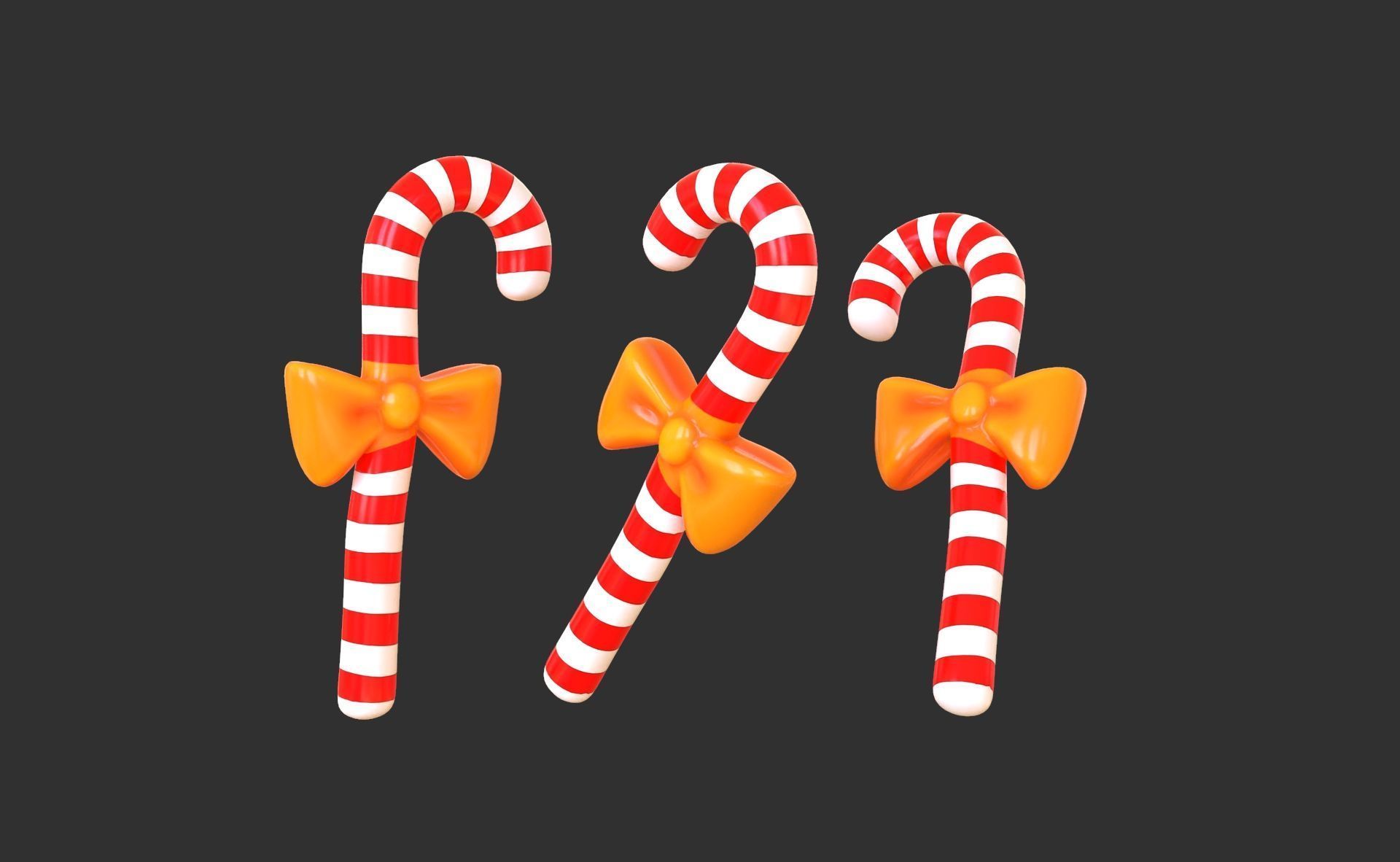 Candy Cane 04 with Bow 3D Model Christmas Decor Low Poly  Low-poly 3D model_2