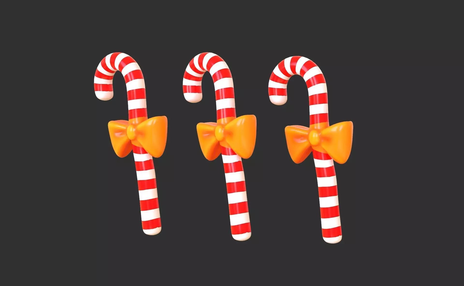 Candy Cane 04 with Bow 3D Model Christmas Decor Low Poly  Low-poly 3D model_0