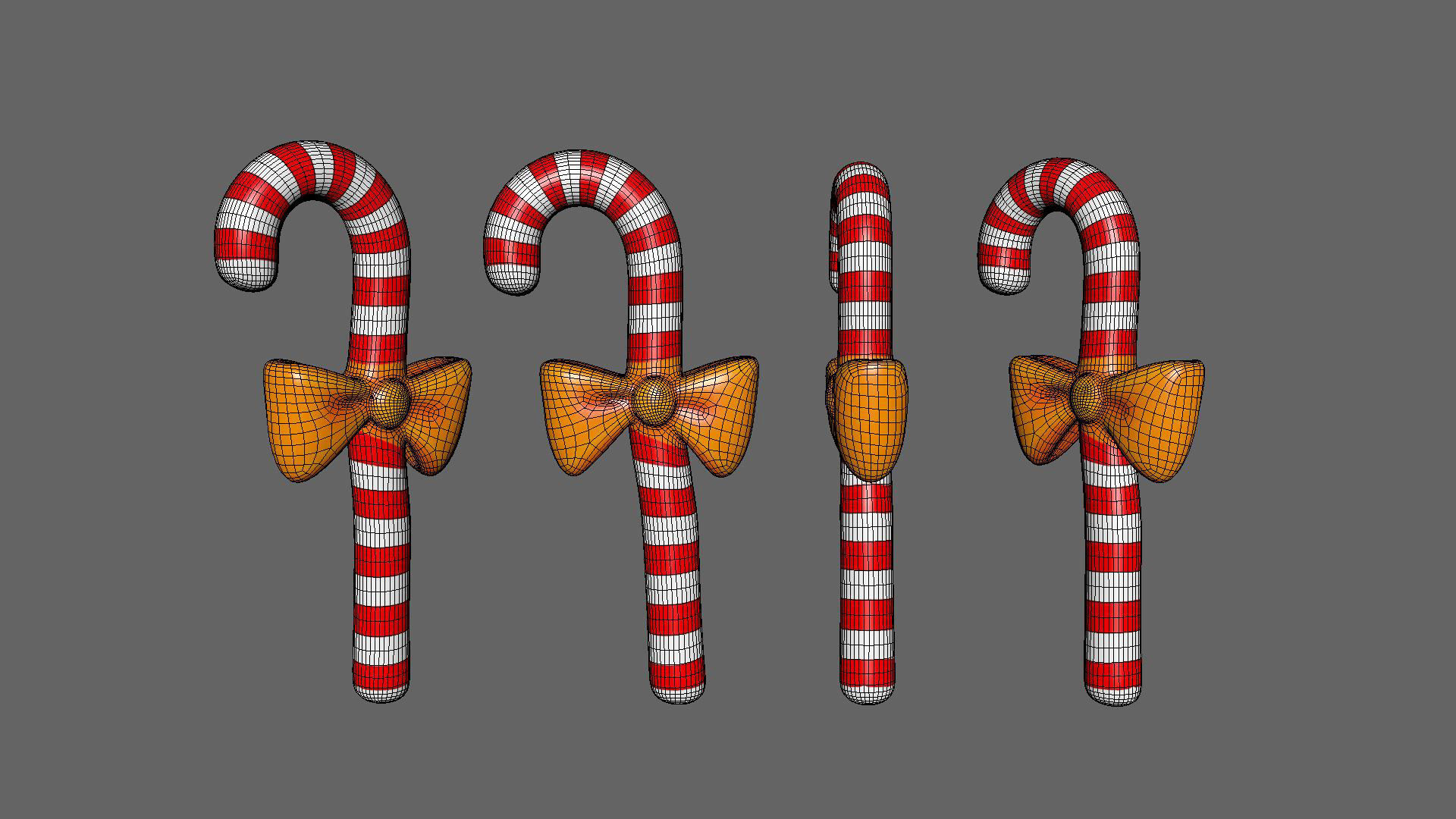 Candy Cane 04 with Bow 3D Model Christmas Decor Low Poly  Low-poly 3D model_4