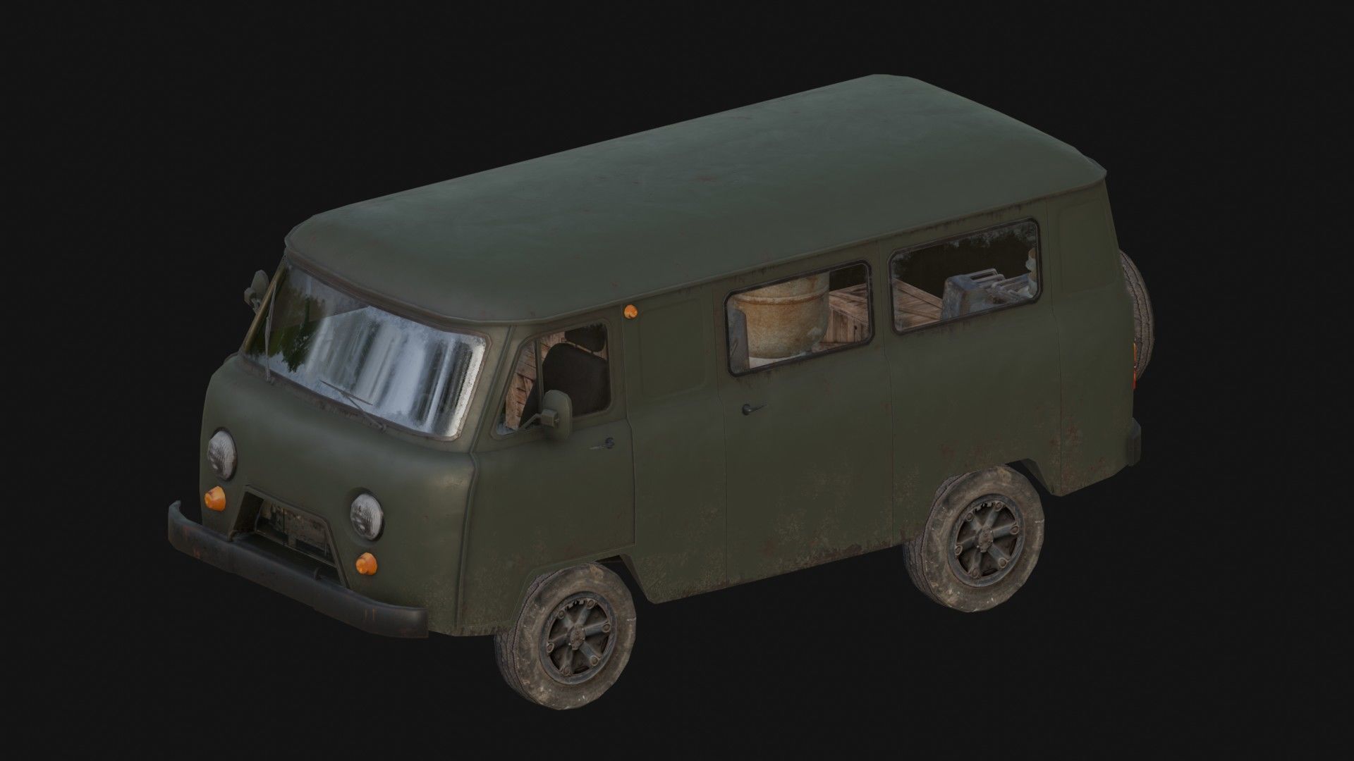 Soviet Military Van Low-poly 3D model_7