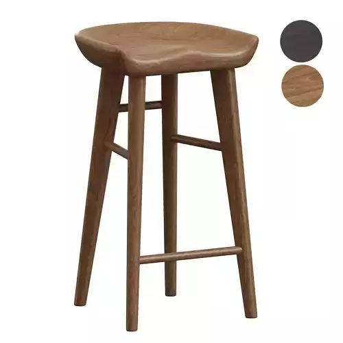 Solid Walnut Carved Seat Dowel Legs Bar Stool