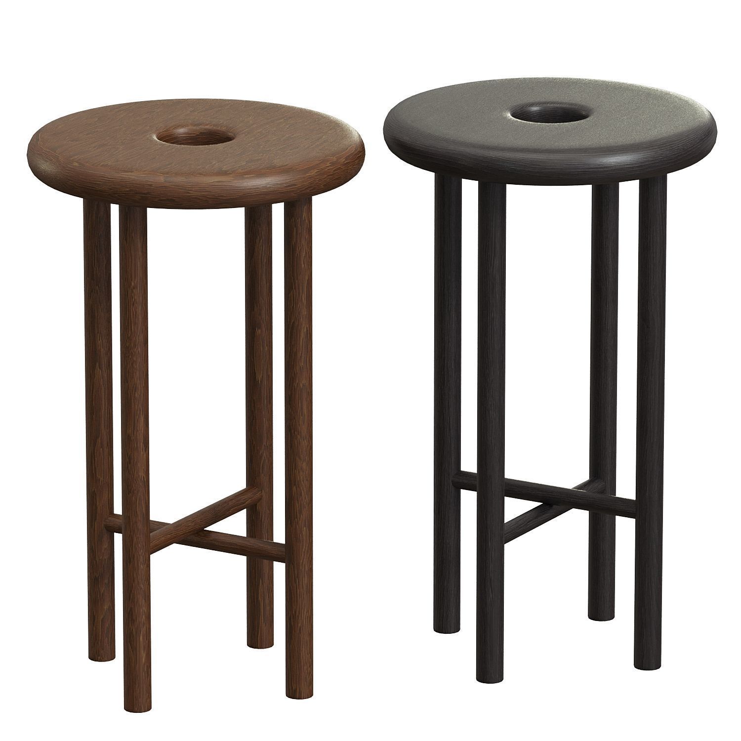 Custom Walnut Wood Round Bar Stool 3D model_2