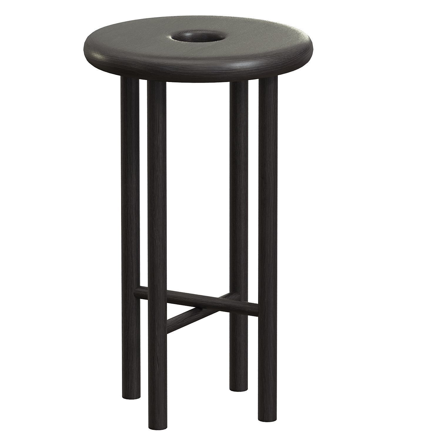 Custom Walnut Wood Round Bar Stool 3D model_1