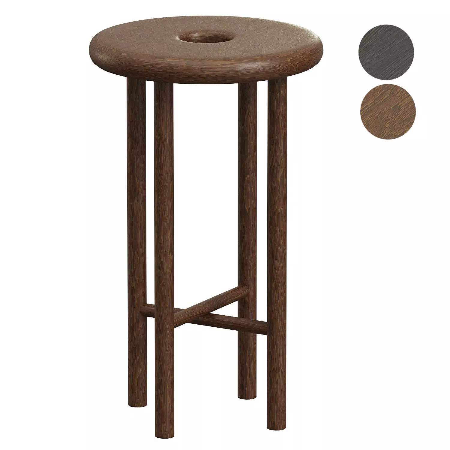 Custom Walnut Wood Round Bar Stool 3D model_0
