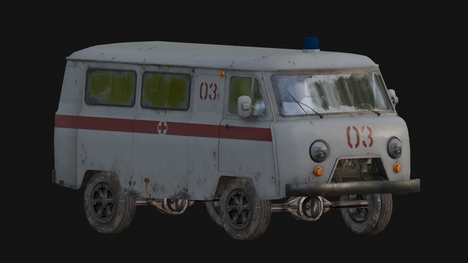 Soviet Ambulance Van Low-poly 3D model_9