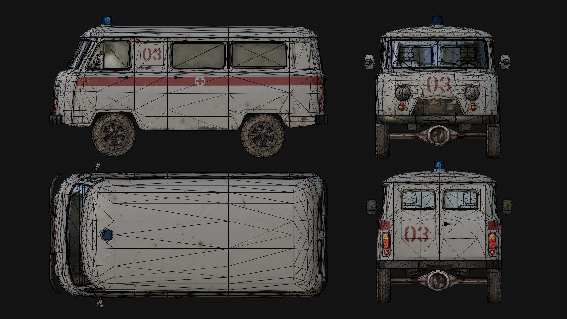 Soviet Ambulance Van Low-poly 3D model_6