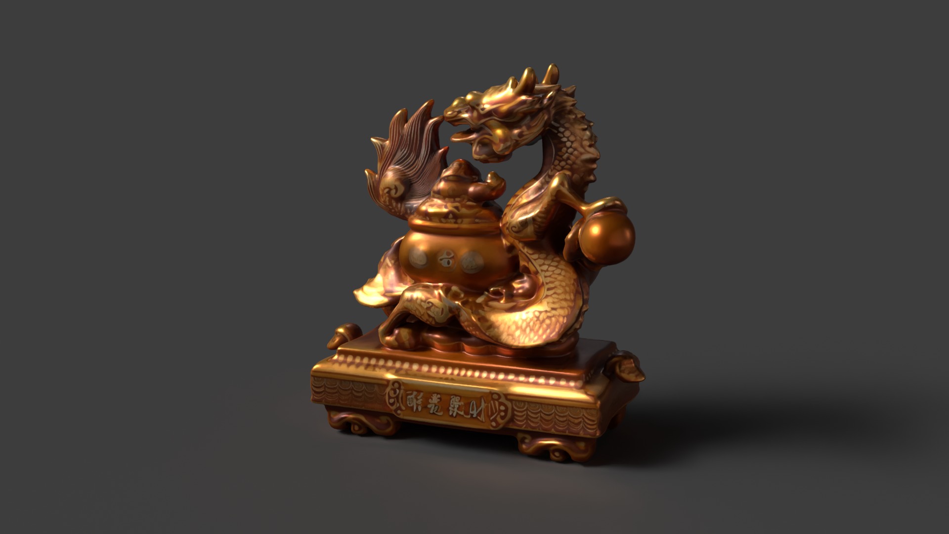 Chinese dragon money pot  Low-poly 3D model_3