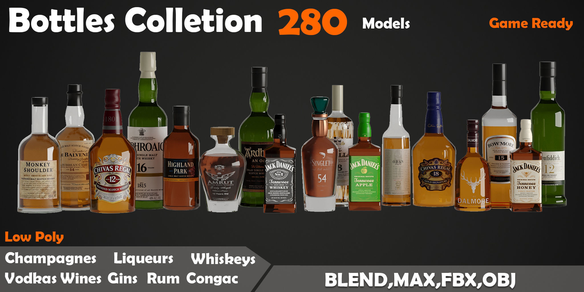 280 Drink Bottles Low-poly 3D model_4
