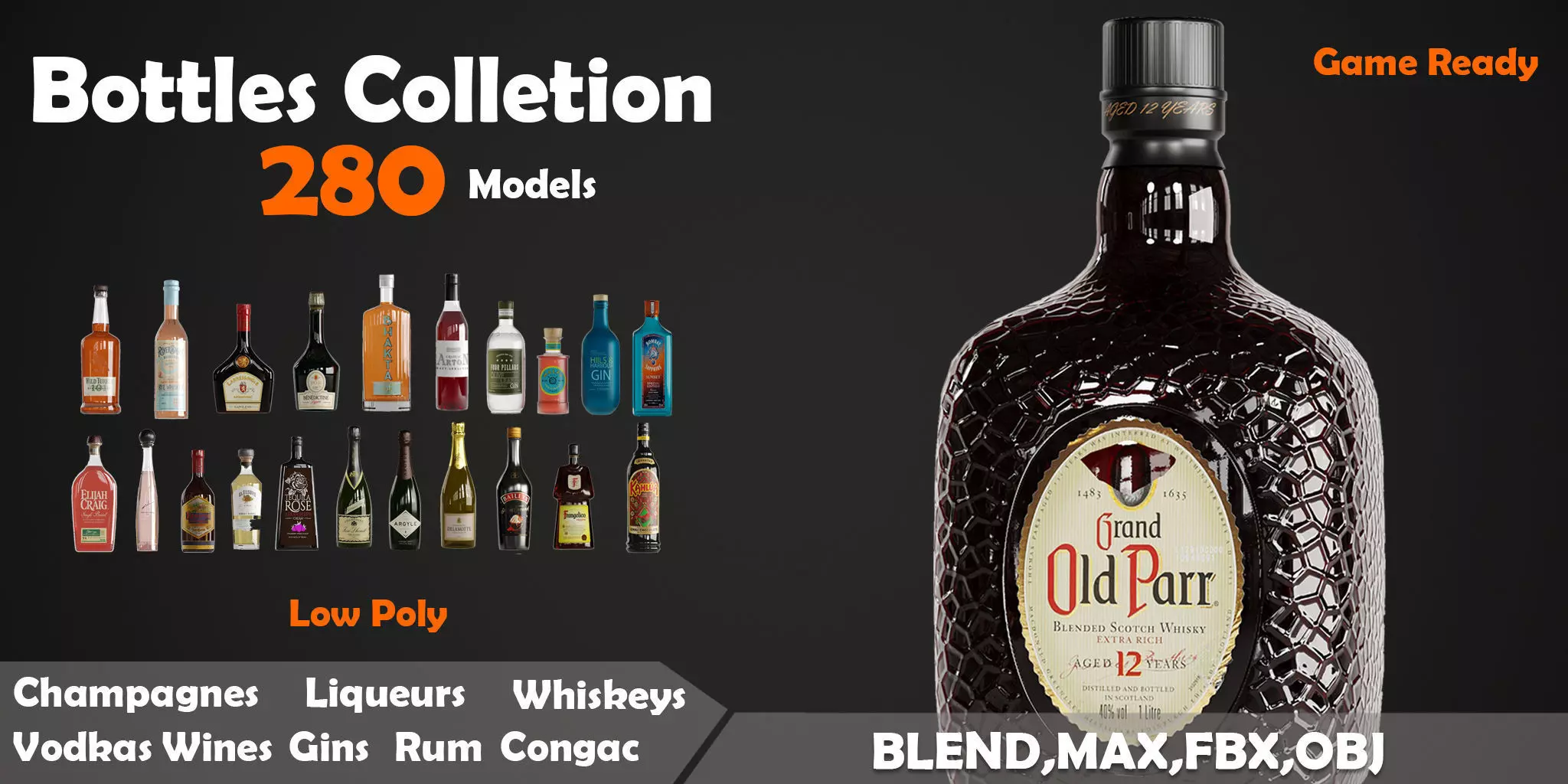 280 Drink Bottles Low-poly 3D model_0