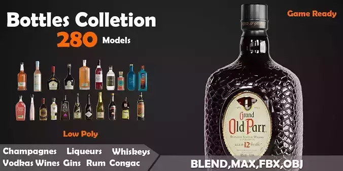280 Drink Bottles Low-poly 3D model