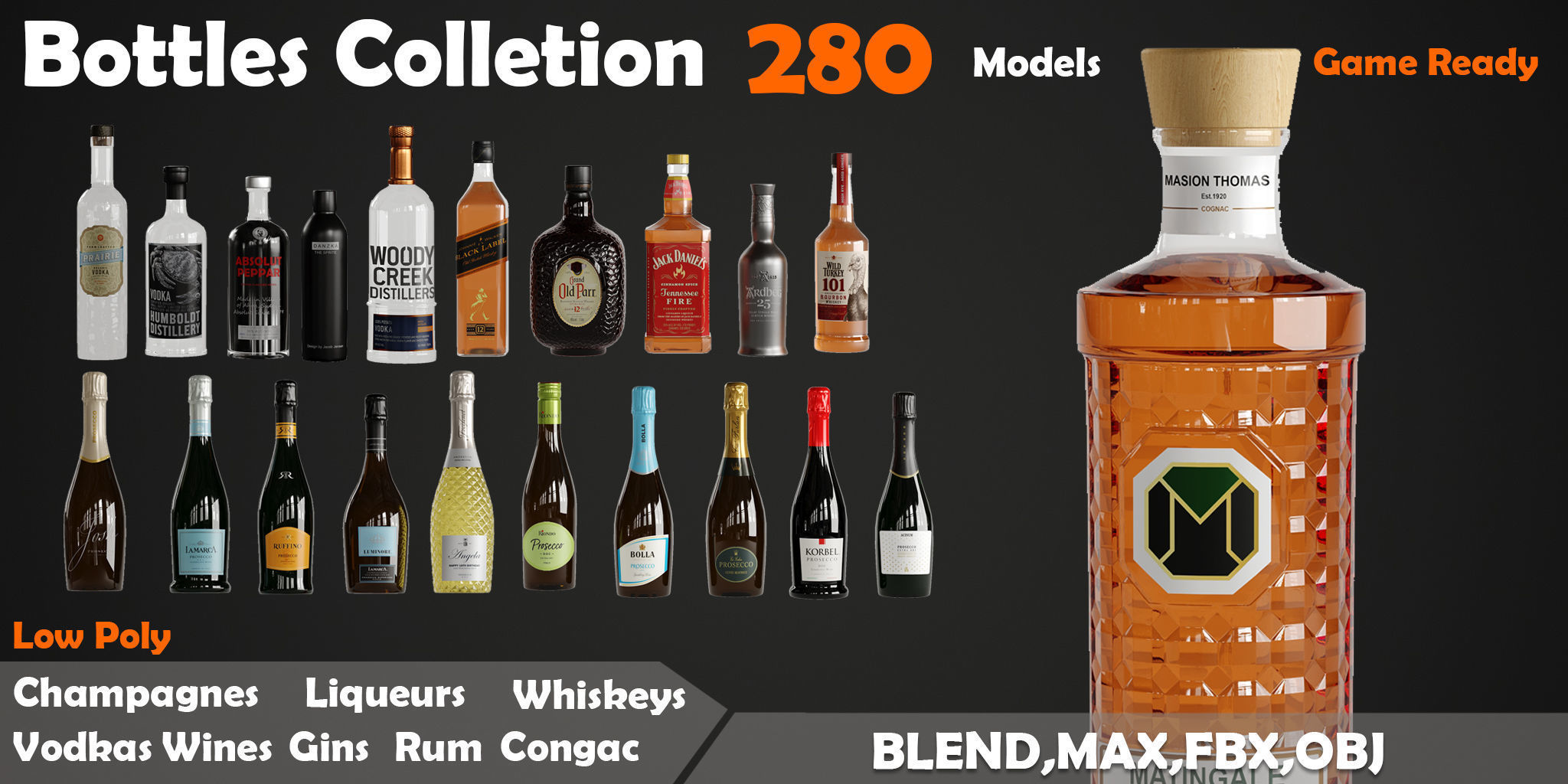 280 Drink Bottles Low-poly 3D model_3