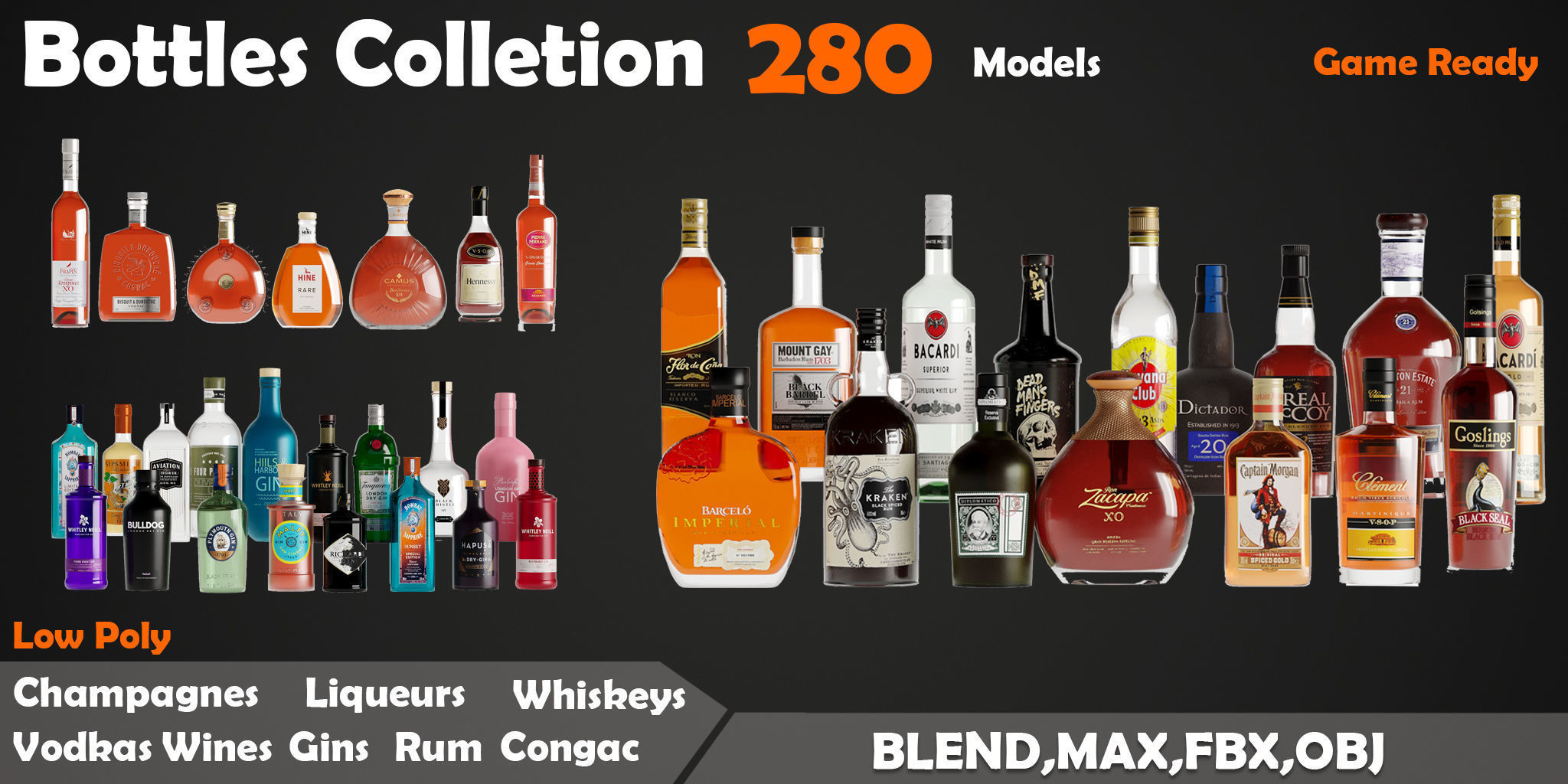 280 Drink Bottles Low-poly 3D model_1