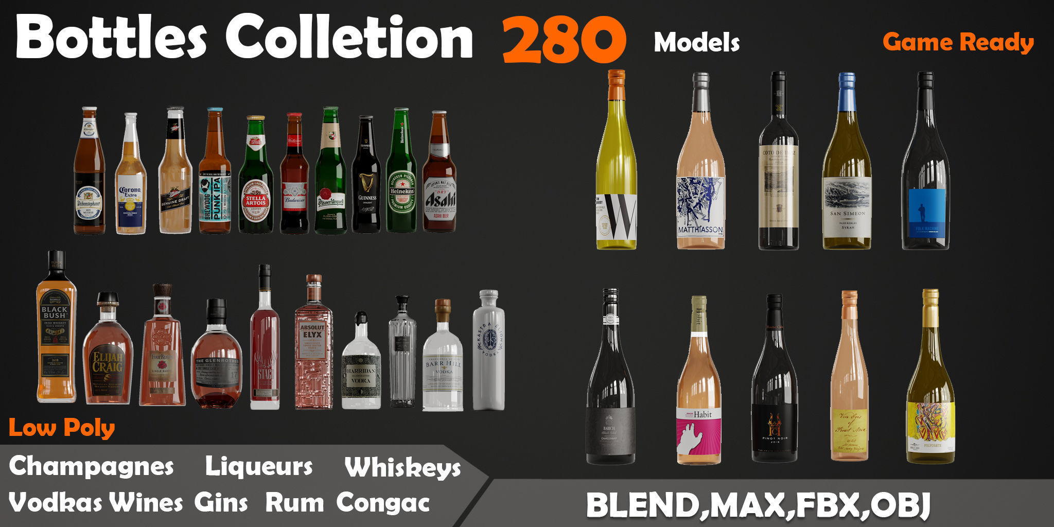 280 Drink Bottles Low-poly 3D model_2