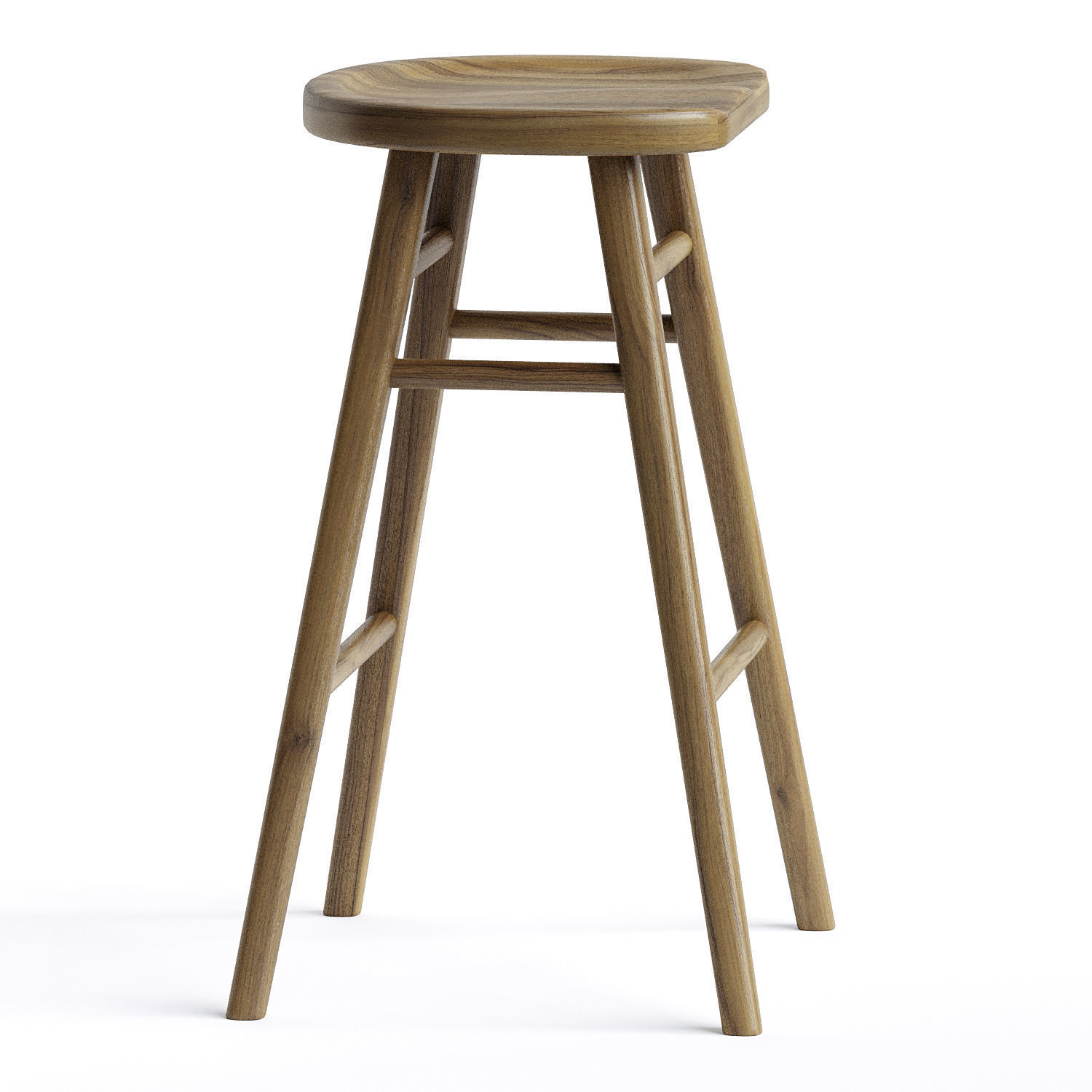 Scandinavian Style Timber Barstool 3D model_1