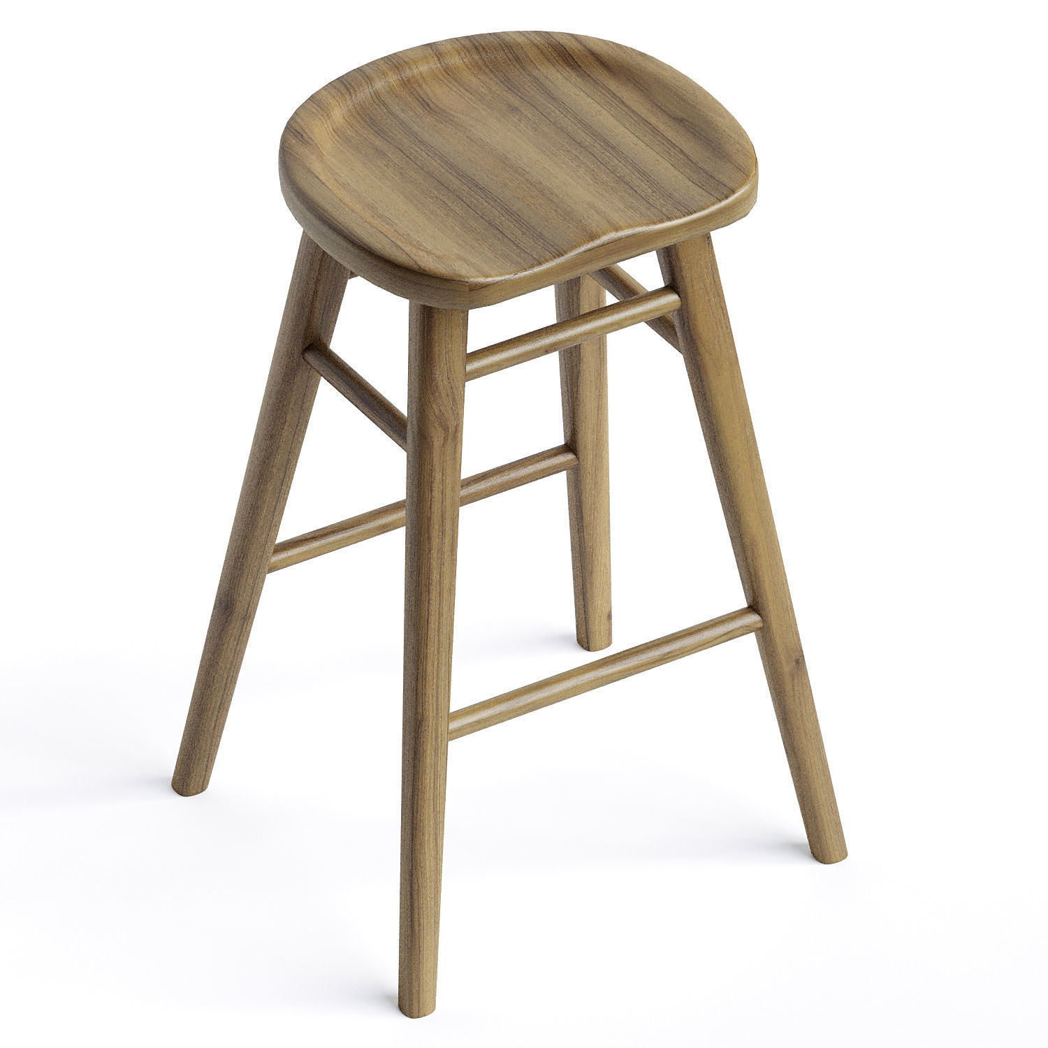 Scandinavian Style Timber Barstool 3D model_3