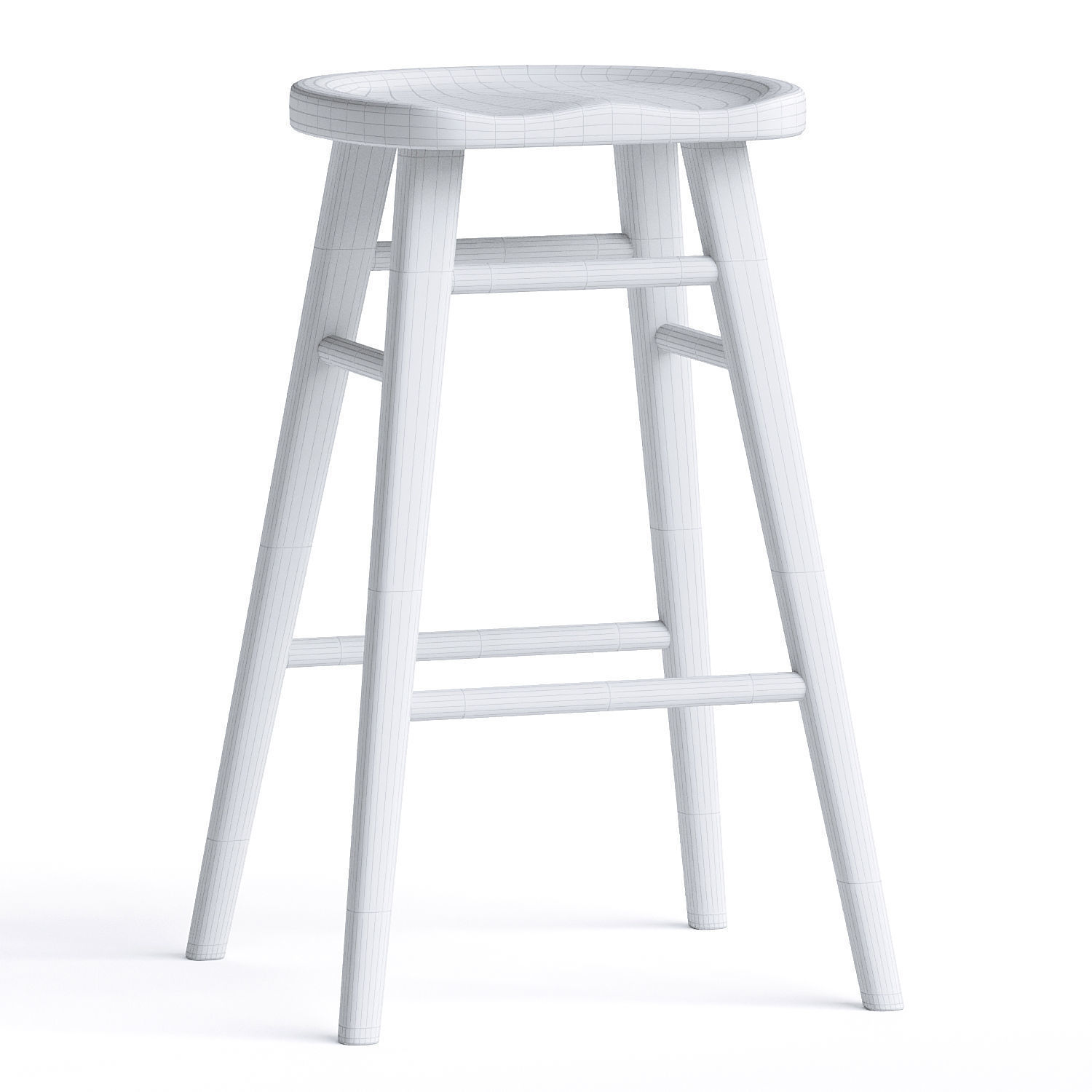 Scandinavian Style Timber Barstool 3D model_4