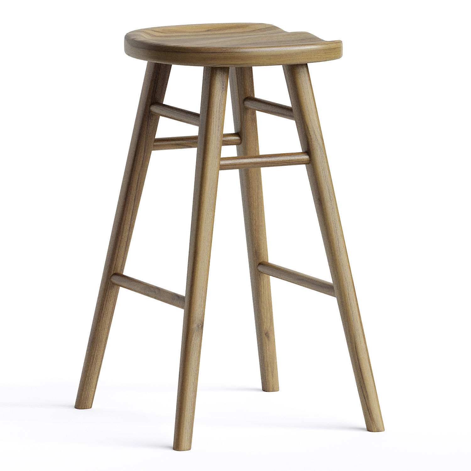 Scandinavian Style Timber Barstool 3D model_2