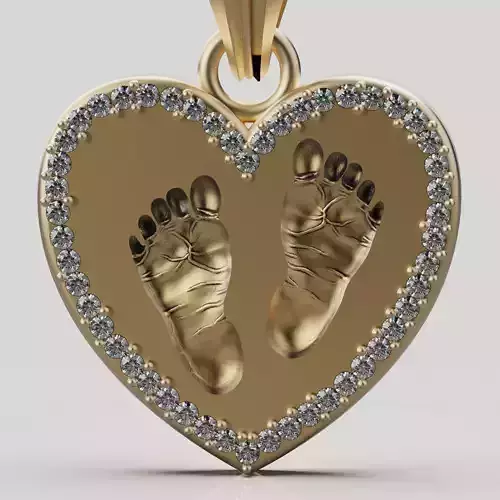 Baby foot pendant leaves silver gold jewelry printable 3D model 3D print model