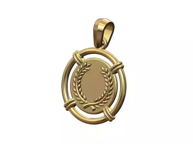 Linked wire bay leaves branches crown coin pendant with bail