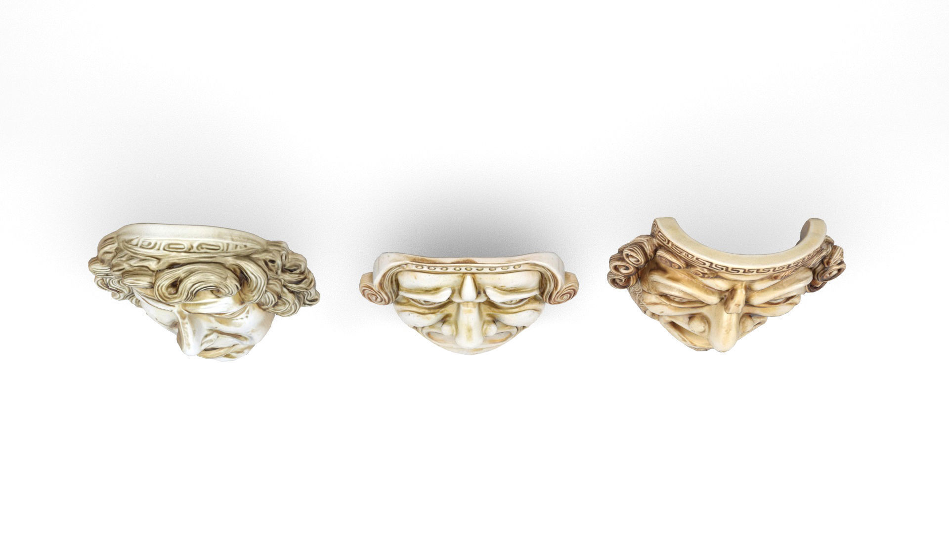 Greek theater masks 2 Low-poly 3D model_5