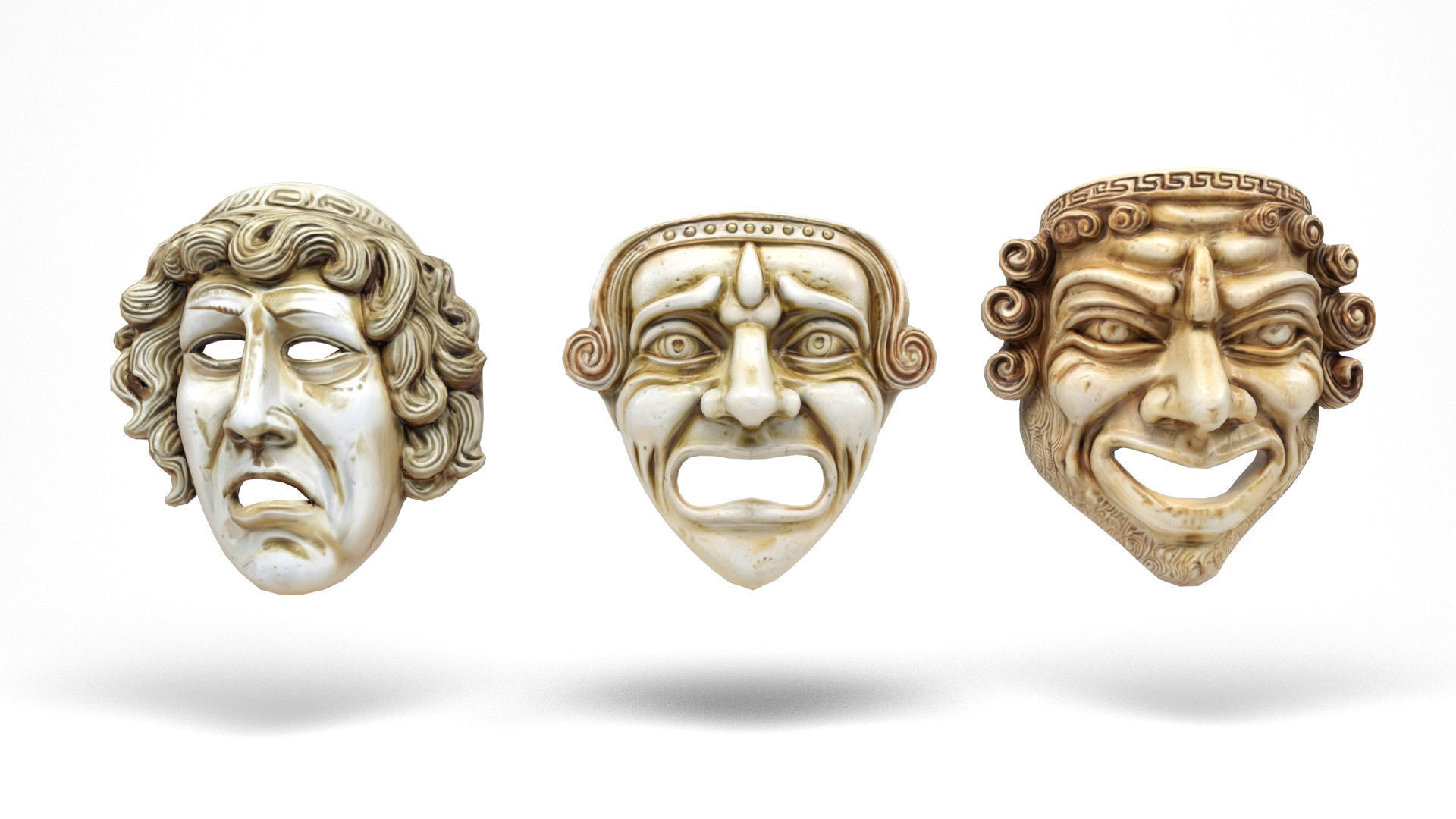 Greek theater masks 2 Low-poly 3D model_3