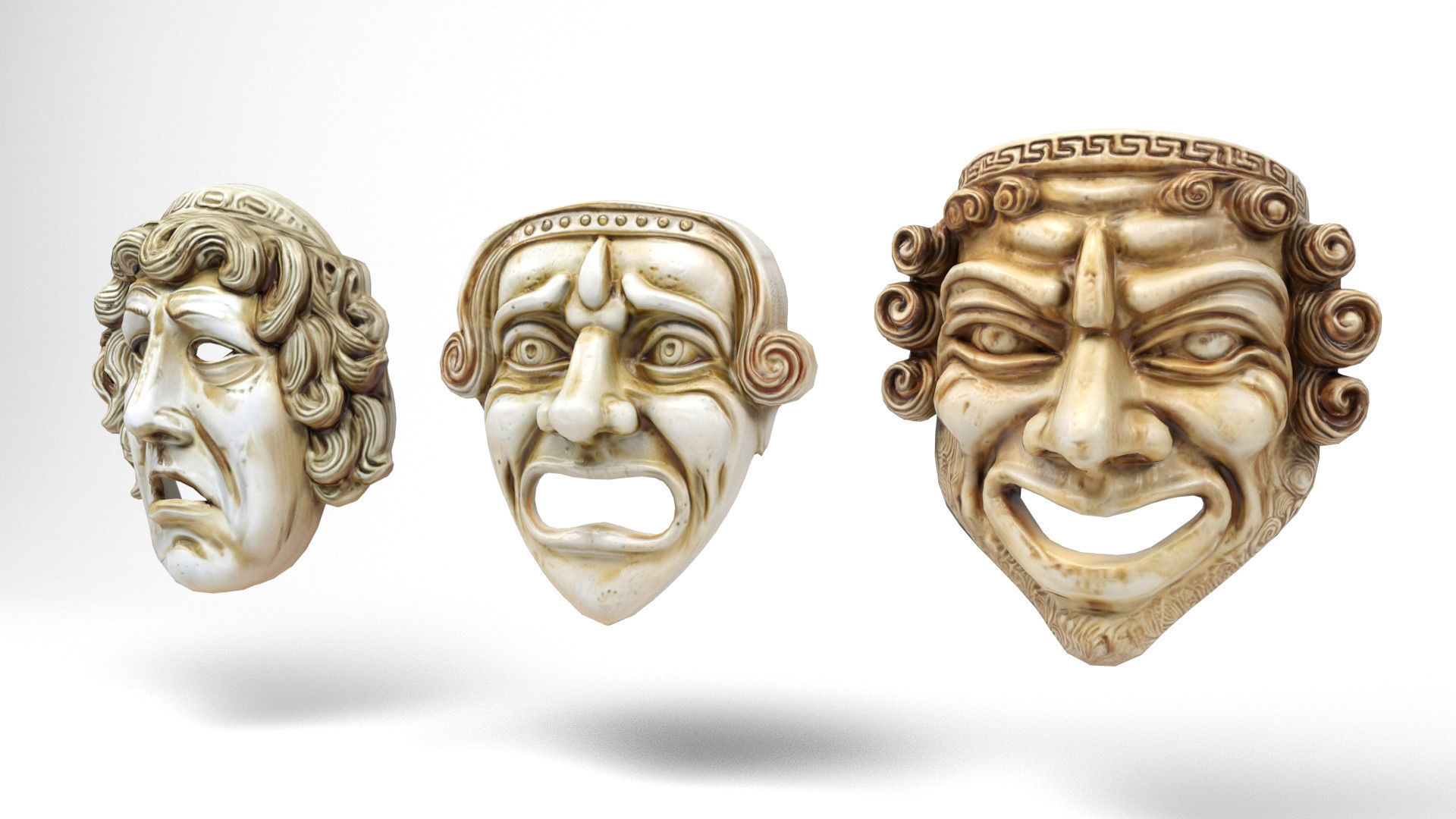 Greek theater masks 2 Low-poly 3D model_1