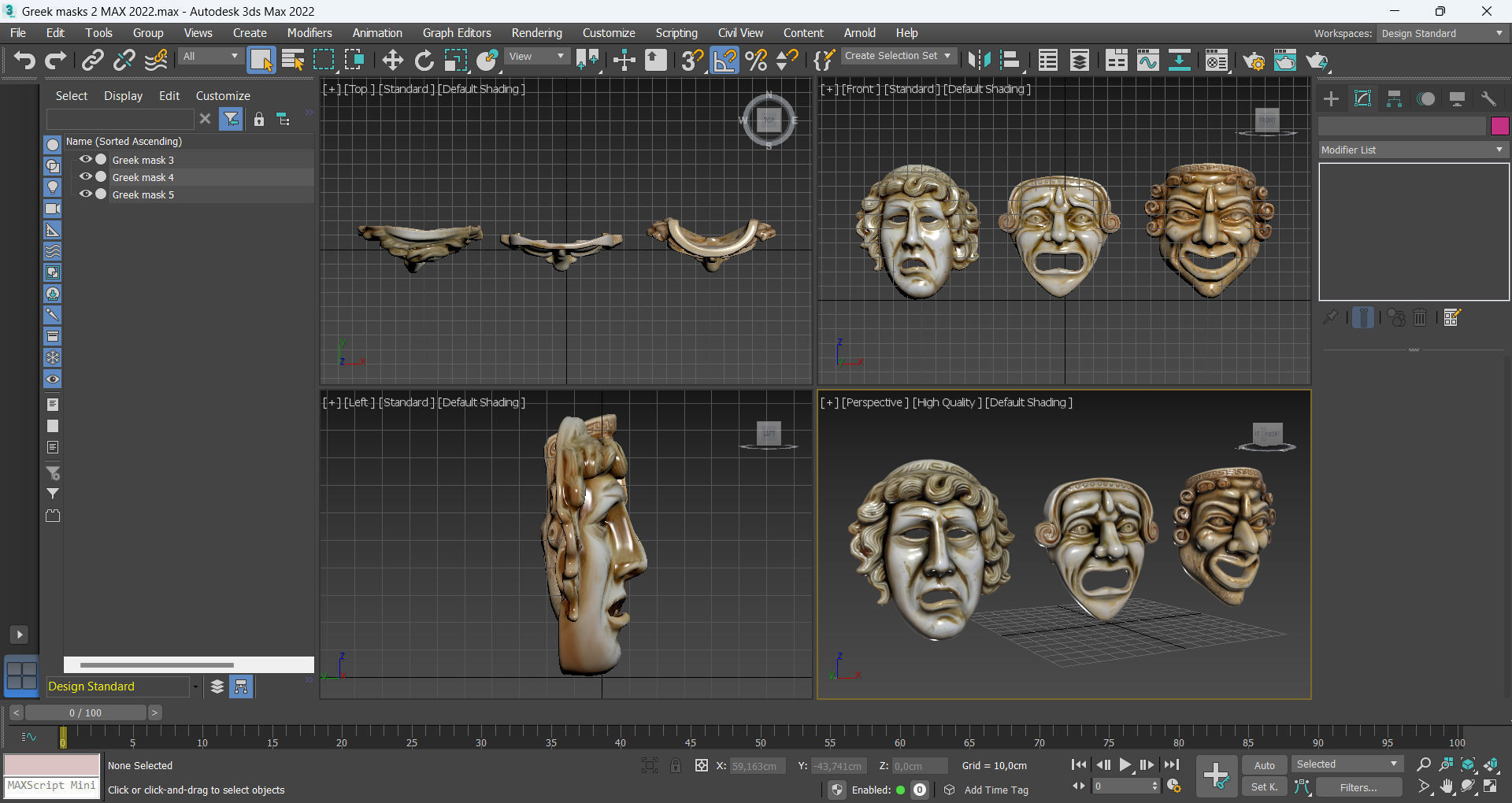 Greek theater masks 2 Low-poly 3D model_10