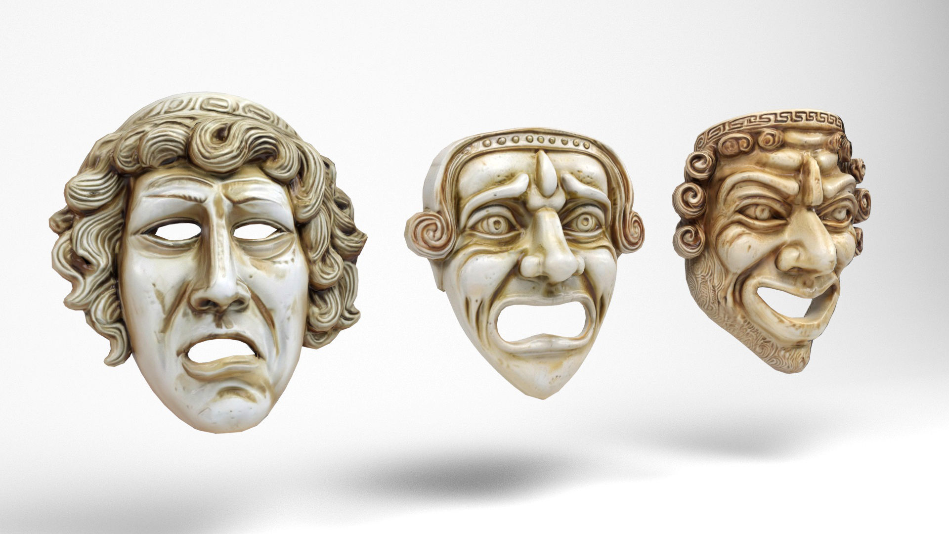 Greek theater masks 2 Low-poly 3D model_2