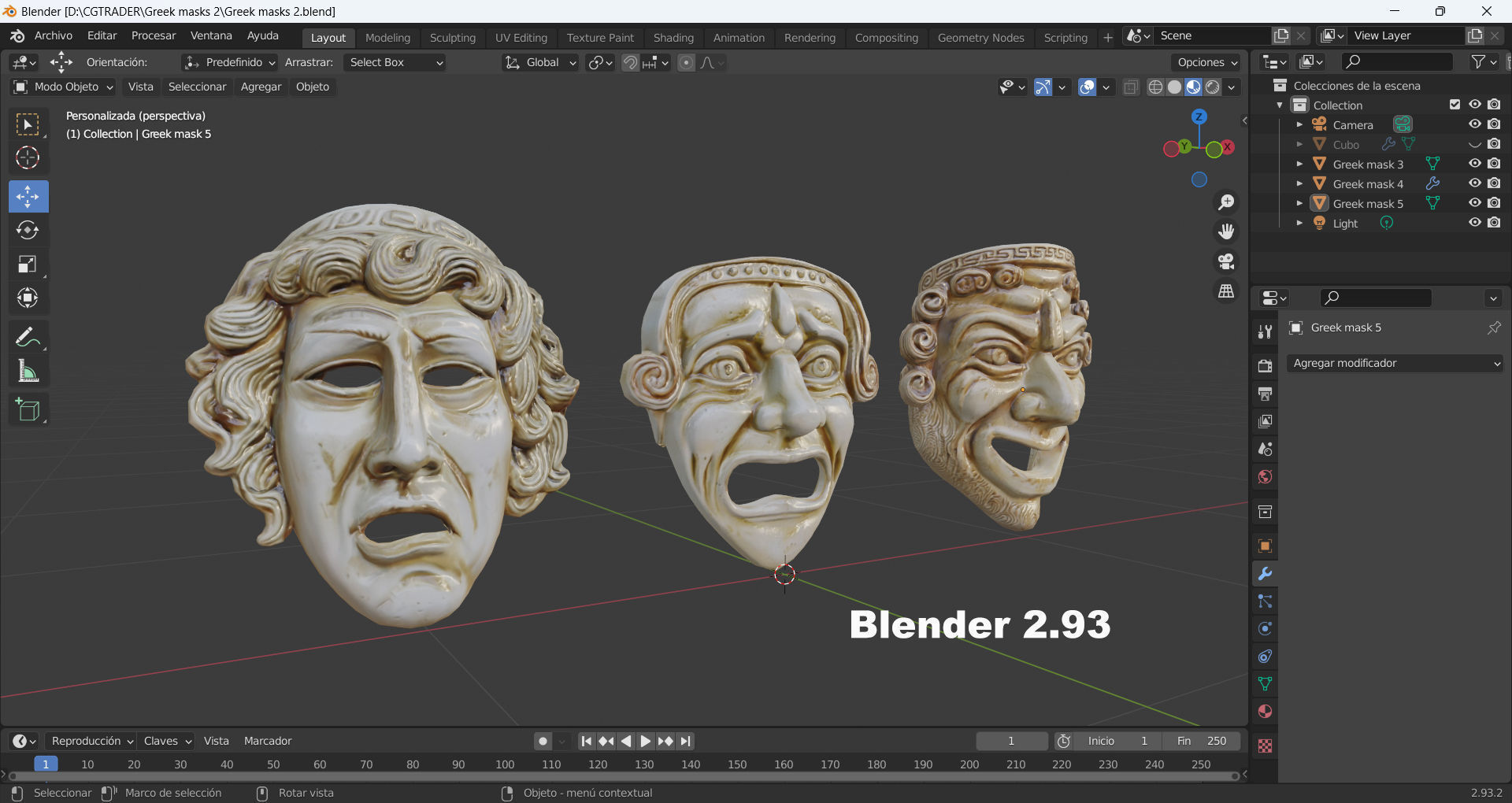 Greek theater masks 2 Low-poly 3D model_13