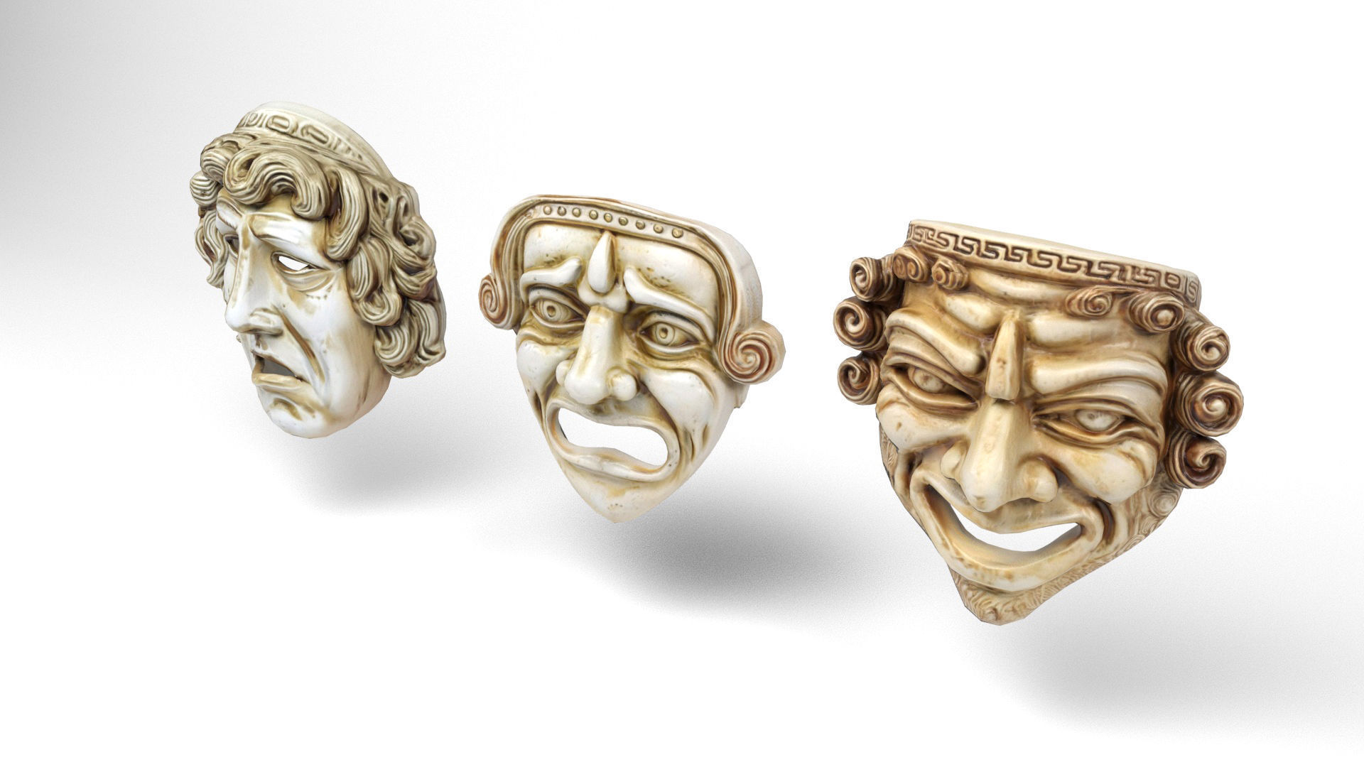 Greek theater masks 2 Low-poly 3D model_6